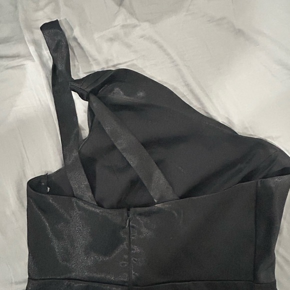 Lulus Satin Sparkly Black One Shoulder Floor Length Formal Dress Medium - Picture 5 of 6